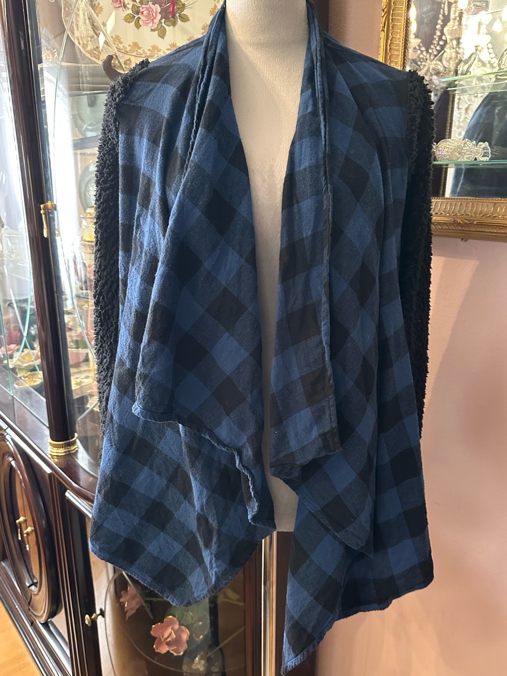 Vintage Wallflower Blue Plaid Open-Front Women's cardigan
